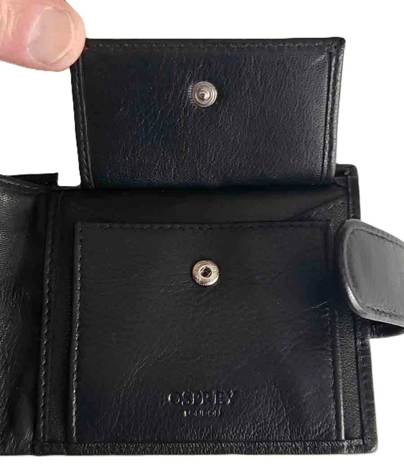 Cartera para hombre Osprey London plegable negra de cuero Cooper Popper Foto 3 de 4