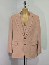 Vintage Classic Timeless Professional Corduroy 2 Piece Tan Suit Jacket Vest 42L
