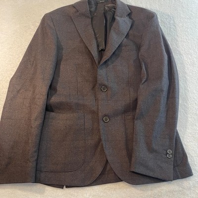 Massimo Dutti Brown Micro Check Italian Fabric Two Button Blazer Sport Coat Mens
