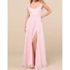 Lulus Dream Admiration Light Pink Ruffle Strap Sweetheart Maxi Dress Size M NWT