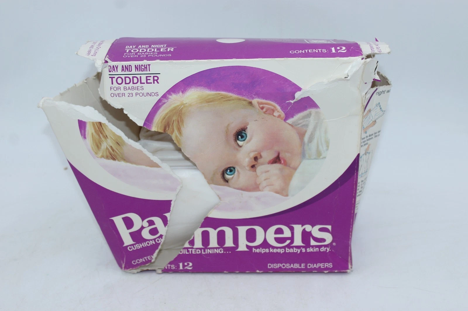 Vintage 70/80s Pampers Disposable Diapers Toddler Size over 23 lbs 3 Total w/BOX