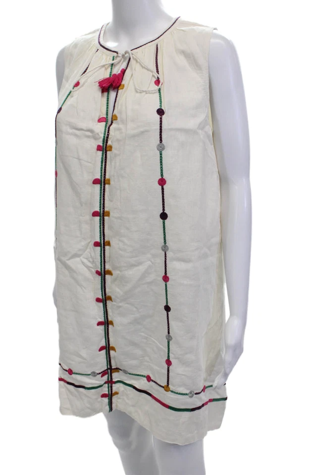 Vestido de lino bordado con cuello en V blanco Madewell para mujer talla XS Foto 2 de 4