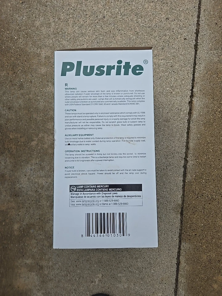 Plusrite 1030 1500W BT56 Metal Halide Unprotected Arc Tube 4200K ANSI M48/E Univ - Image 3 of 3