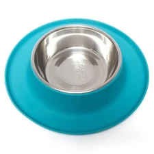 Single Silicone Feeder Stainless Bowl Non-Skid Food Dish Dog Pet Medium Blue