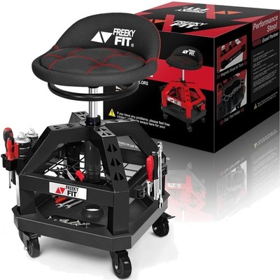 Rolling Shop Stool for Garage with Casters, DO02-Adjustable Height 360° Swive...