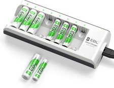 EBL Rechargeable Battery Charger Set with 4 AA and 4 AAA NiMH Batteries