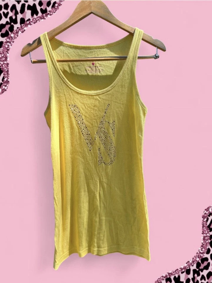 Camiseta sin mangas amarilla Y2K de colección Victoria’s Secret estrás brillante grande años 2000 hada Foto 2 de 4
