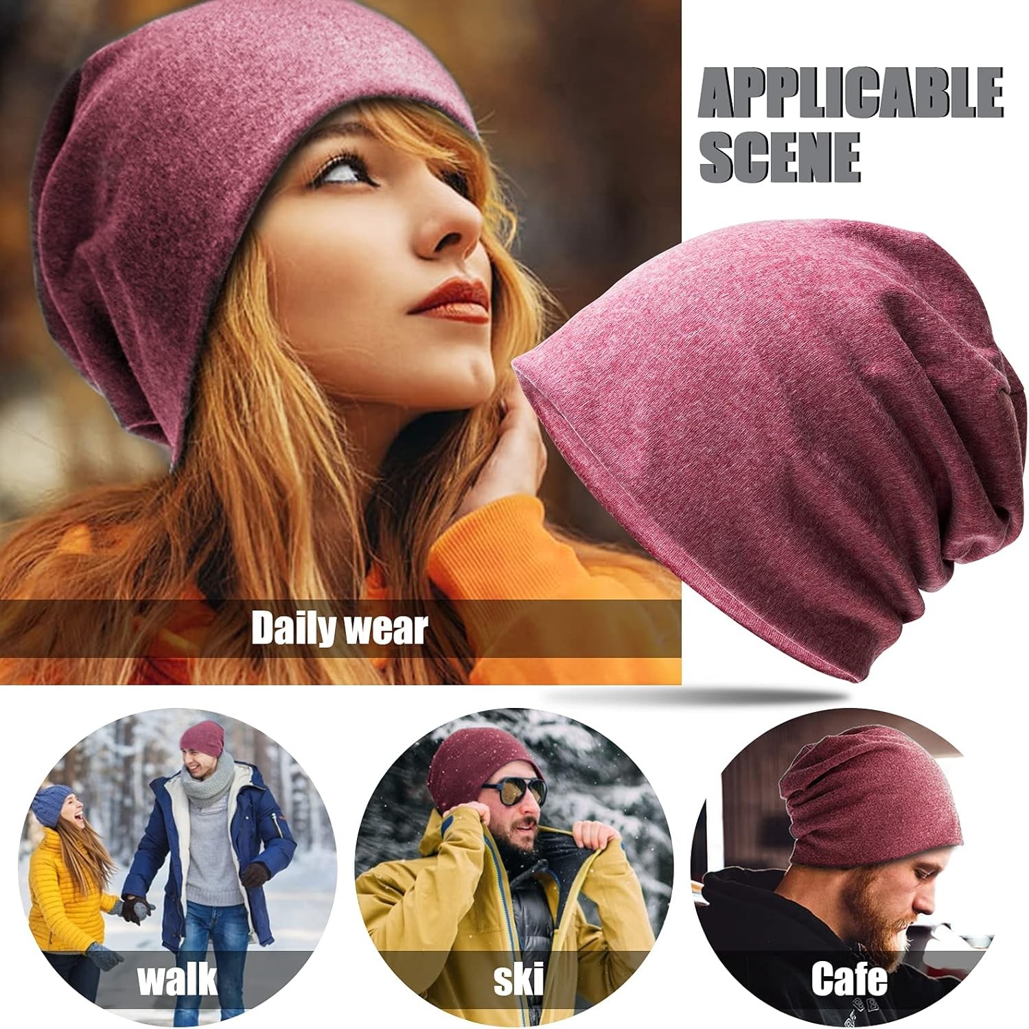Unisex Slouch Beanie Hat Jersey Beanie Skull Cap Classic Baggy Hat Lightweight 