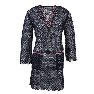 Sandro Paris Damen Kleid Navy Blau Guipure Spitze R20464E Gr. 36 S 8
