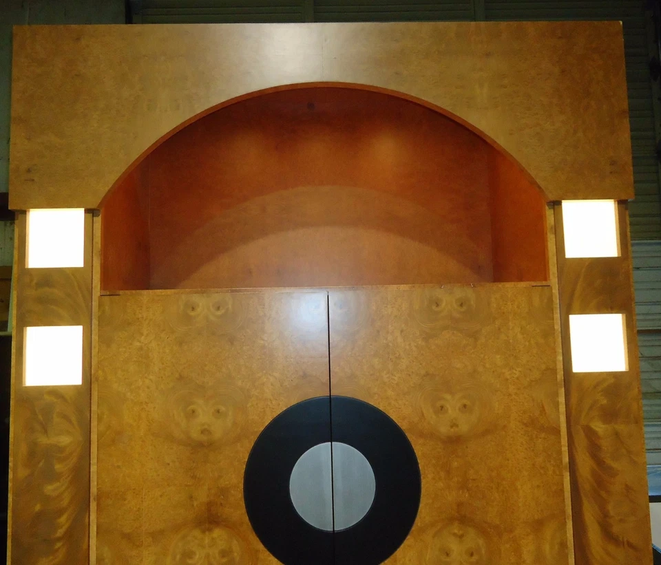 Large Art Deco Entertainment Center w/ Burlwood Veneer & Frosted Glass Panels - Image 2 of 4
