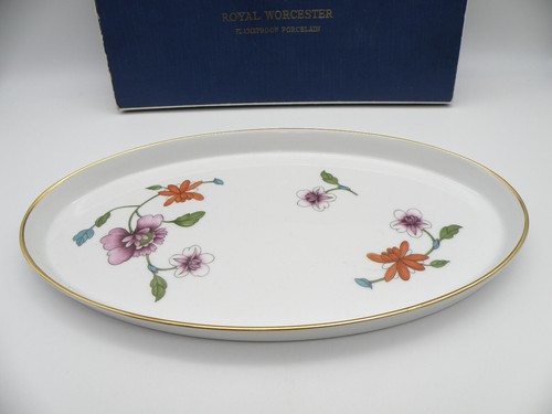 Royal Worcester ASTLEY Porcelain Oblong Tray 11 5/8" Gold Trim Flameproof in Box - Picture 2 of 16
