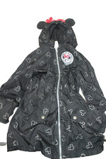 Disney Girl's Minnie Mouse Full Zip Hoodie Black Jacket with Ears, Red Bow SZ 5