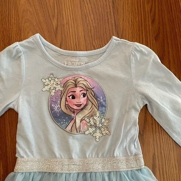 Vestido Princesa Azul Disney Talla 5 Encaje Copos de Nieve Frozen Foto 3 de 4