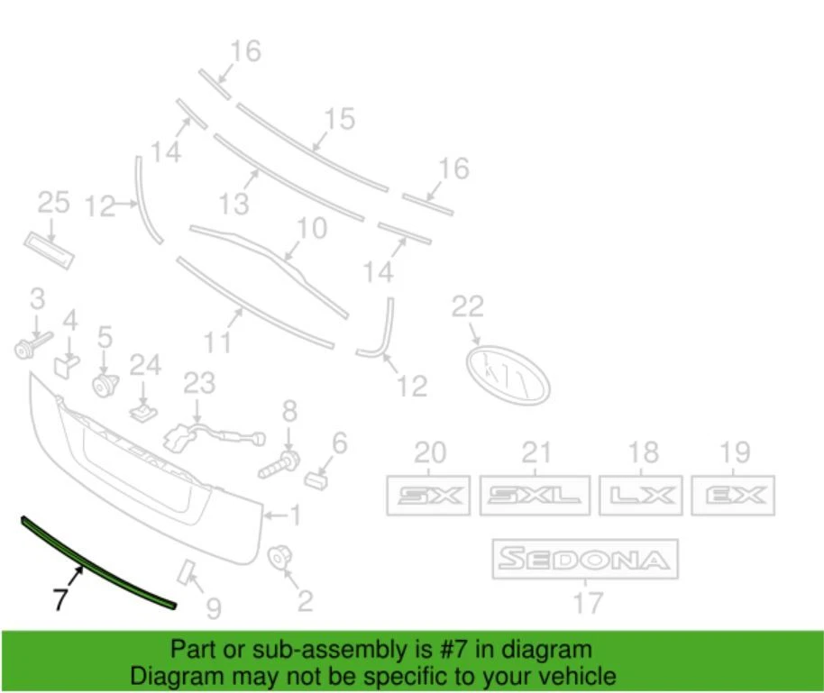 OEM Garnish Tail Gate Trim Molding for 2015-2018 Kia Sedona # 87311-A9000 - Изображение 4 из 4