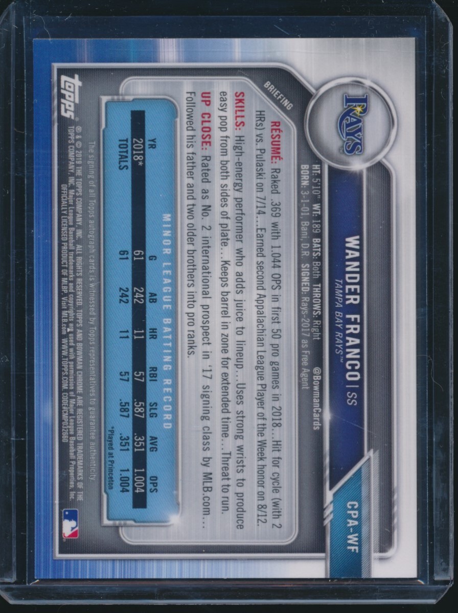 WANDER FRANCO AUTO 1st 2019 Bowman Chrome Autograph Tampa