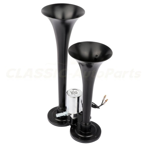 Kit de bocina de aire súper fuerte trompeta doble de metal negro 12V 120DB - Imagen 8 de 13