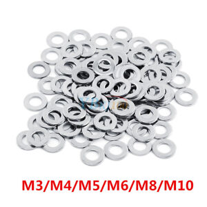 100PCS Stainless Steel Washers Metric Flat Washer Screw Kit M3 M4 M5 M6 M8 M10 H