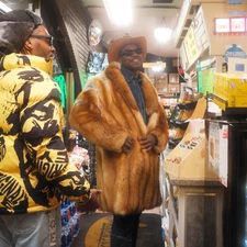 Luxury Men Real Red Fox Fur Coat Knee Length Outwear Natural Fur Jacket Overcoat