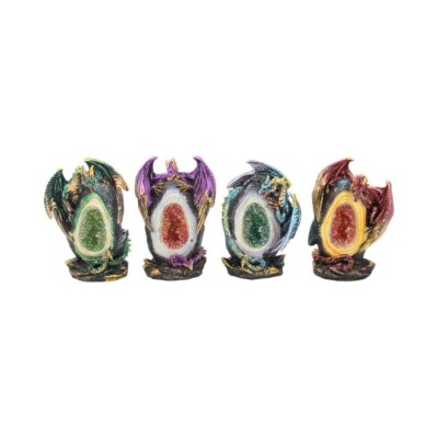 Geodenhüter 4er Set Leucht Kristall Drachen Figuren Gothic Fantasy Deko