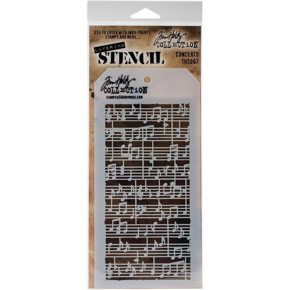 Tim Holtz stencil stratificato tema musicale concerto per cartolina 8,5 x 17,5 cm
