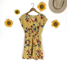 Women's Sleeveless A-Line Dress - Pink Rose Light Yellow S Floral Sundress