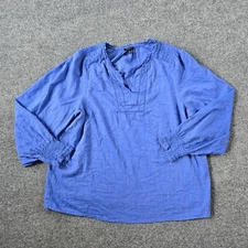 Talbots Top Womens XL Blue Purple V Neck Textured Long Sleeve Classic Career