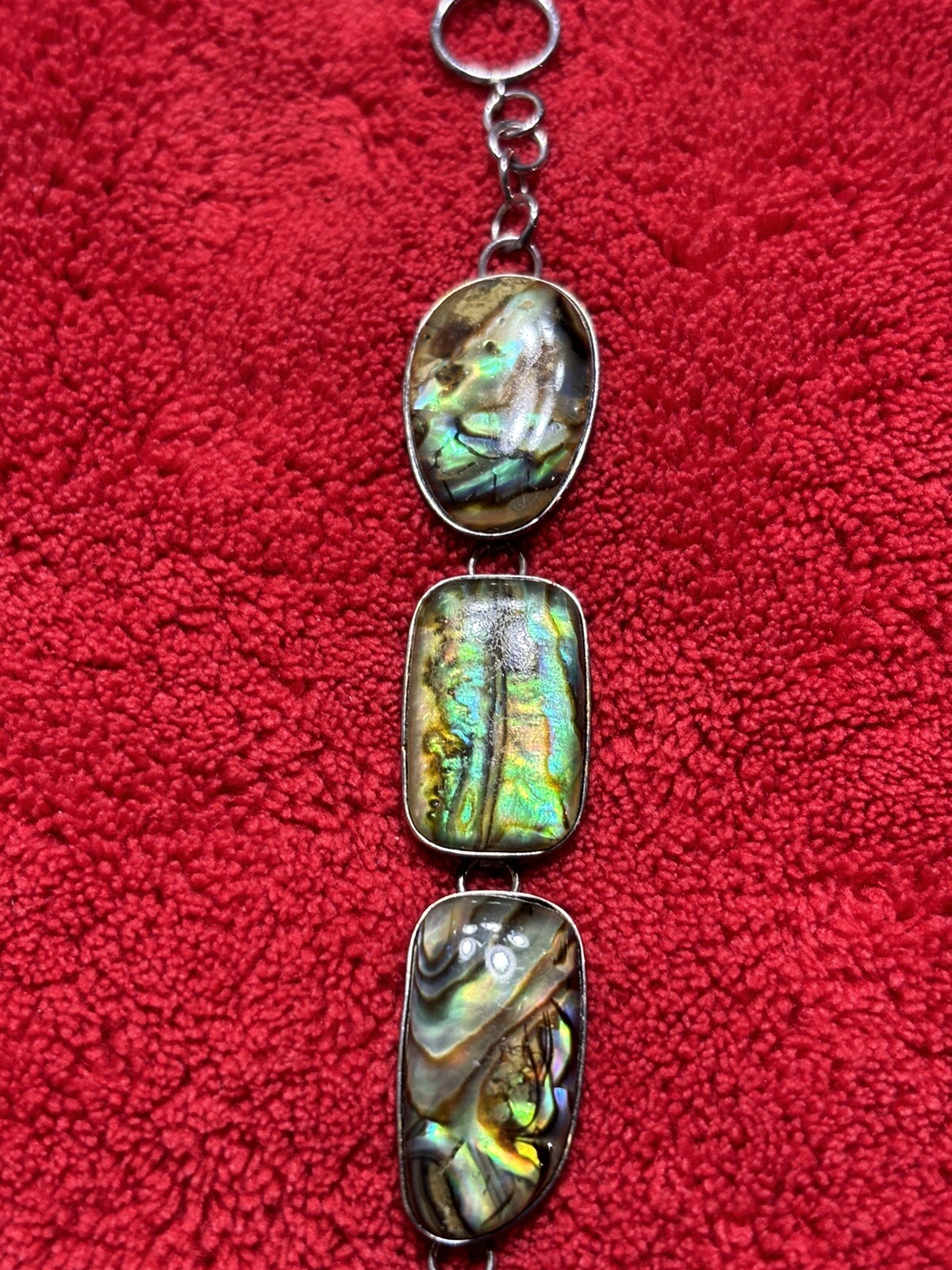 Vintage Abalone Shell Sterling Silver Bracelet wi… - image 3