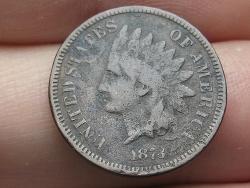 1873 Indian Head Cent Penny- Fine Details, Closed 3