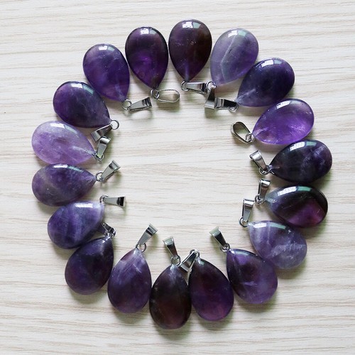 Wholesale Lot 20pcs Amethyst Natural Gemstone Drop Silver Plated Beads Pendant - Picture 1 of 3