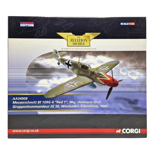 Corgi Aviation AA34908 1:32 BF109G-6 "Red 1" Luftwaffe JG 50 Diecast - Mint - Picture 1 of 20