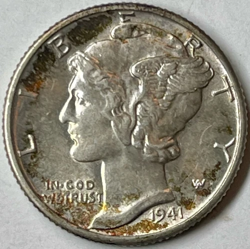 1941-D Mercury Dime Gem UNC Luminous Champagne w/Hints of Rose on Obverse