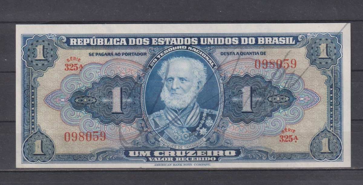 REPUBLICA DOS ESTATOS UNIDOS DO BRASIL UM CRUZEIRO 1954 PAPER CURRENCY