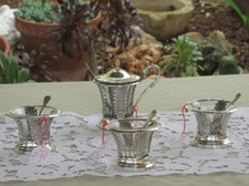 Antique French Sterling Silver Crystal Condiment Set with Spoons 19th Century