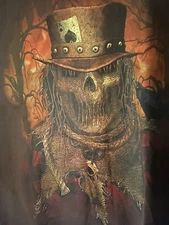 Demon Skull Demonic Mens Lg T Shirt w/Hat Crow  Very Scary Brown 5-0084