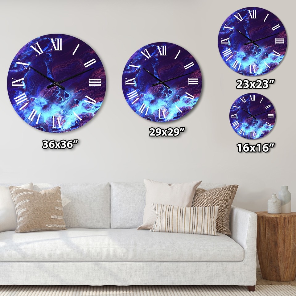 Designart 'Neon Liquid Art In Purple And Blue' Modern wall clock eBay
