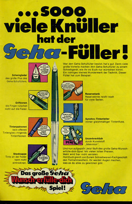 Geha -- sooo many hits has the Geha fountain pen -- advertising from 1969 -