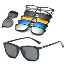 UV400 Polarized Optical Sunglass-Rectangular Clip On Plastic Frame Unisex 6 In1