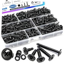 230PCS 8 Self Tapping Screws for Metal,410 Stainless BK 8 Kit Truss Head