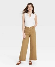 NWT Womens High Rise Sailor Wide-Leg Ankle Jeans TAN Universal Thread Size 4