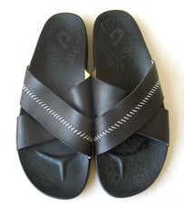 Olukai Black Leather Kipe a Olu Women  s Crisscross Slide Sandals Size 11