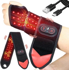 USB Rechargeable Heated Wrist Massager with Vibration Hand Brace for Pain Relief