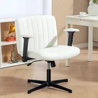 HOMCOM Criss Cross Chair with Arms, Wide Office Chair, No Wheels, Beige