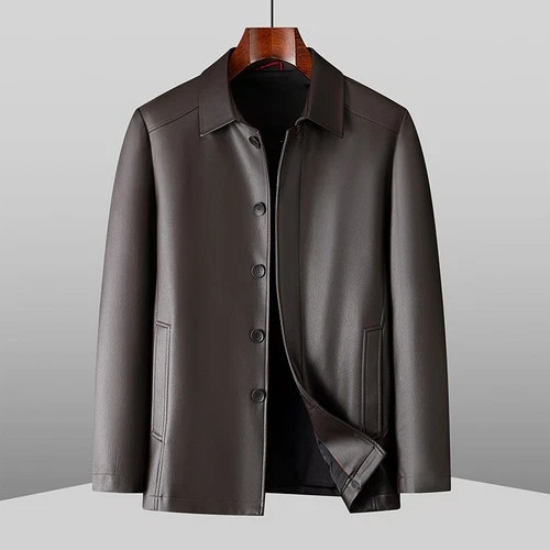 Men's Mid-length Casual Leather Jacket - product listing photo