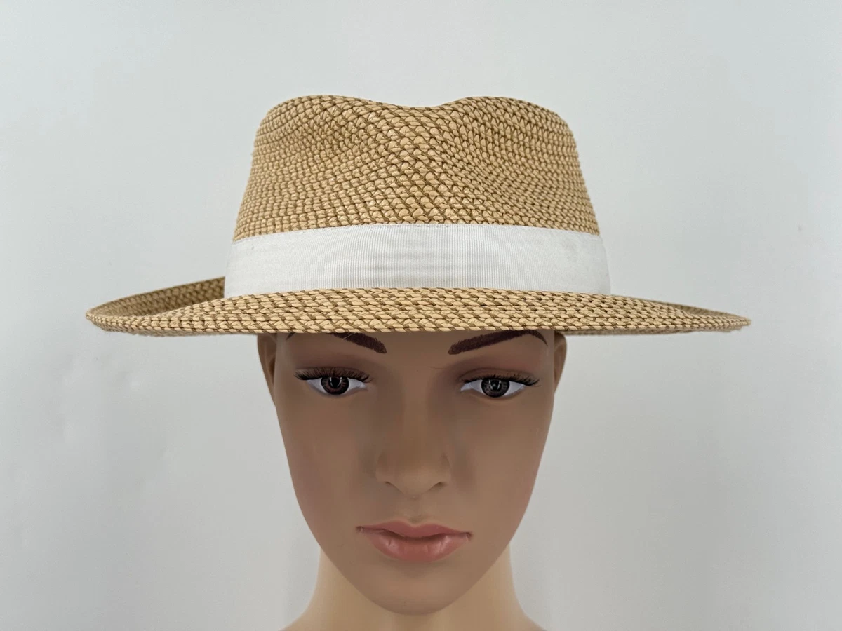 Eric Javits White & Tan Braided Straw Fedora Fringe Pinch Straw Fedora Hat | Women main image 4
