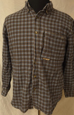 Drake Clothing Co. Mens Medium Brown Blue Plaid Zip Pocket Flannel Shirt