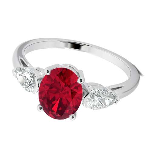 14K White Gold 1.90 CT Oval Ruby Cut Certified Lab Grown Diamond Wedding Ring - Picture 4 of 17