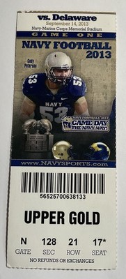 CFB 2013 09/14 Delaware at Navy Football Ticket-Cody Peterson