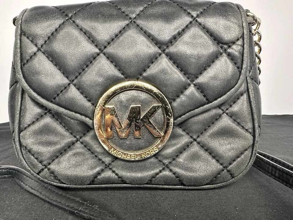 复古原装 Michael Kors 黄油柔软 Y2K 黑色迷你绗缝富尔顿 — 第 2/4 张图片