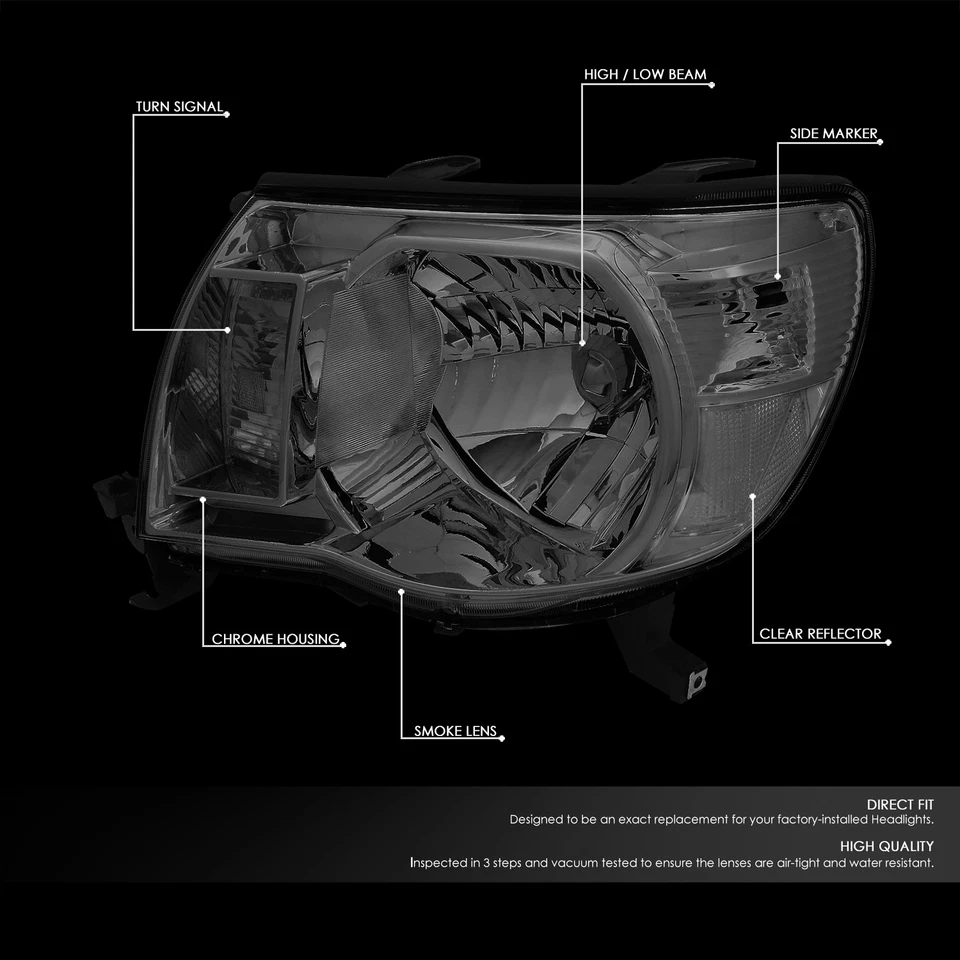 PARA 05-11 TOYOTA TACOMA CARCASA AHUMADA FAROS ESQUINEROS TRANSPARENTES REPUESTO LÁMPARAS Foto 2 de 4
