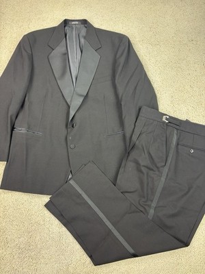 After Six Tuxedo Mens 44R 36x28 Black Wool 2 Piece Jacket Pants Suit Vintage USA